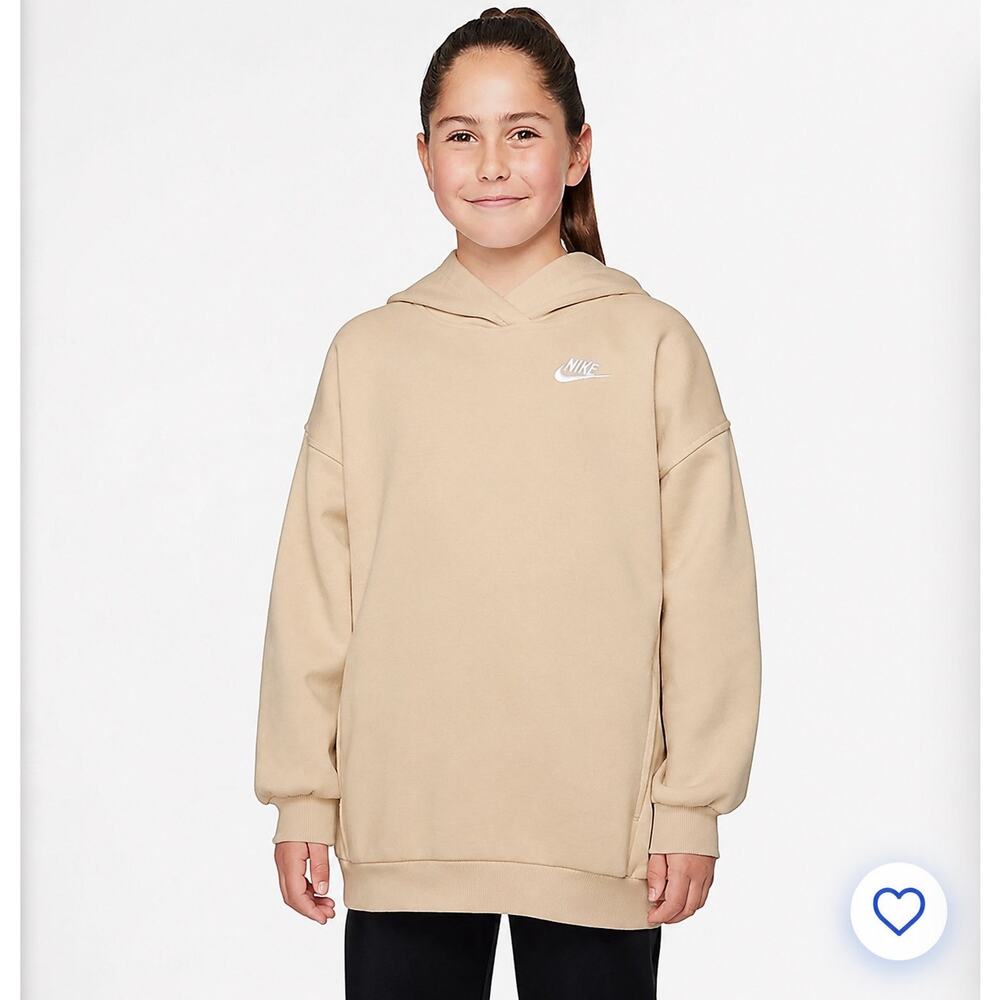 Nike Girls' Youth Medium Cream Fleece Oversized Pullover Hoodie